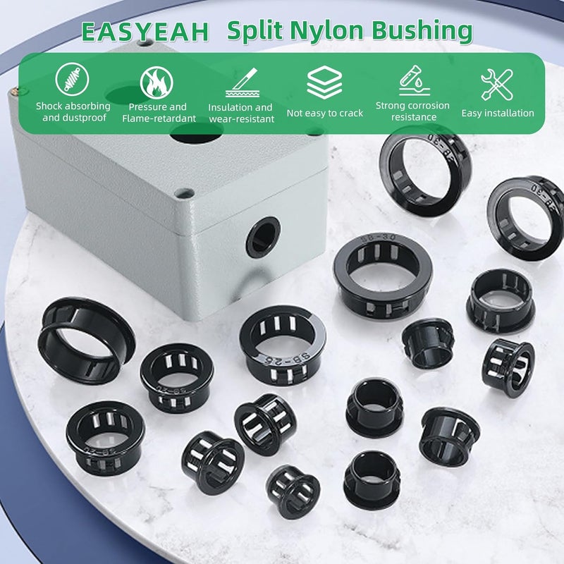 EASYEAH Store 5/16"(8mm) Black Snap-in Knockout Insulating Bushing Grommets, Plastic Cable Hole Grommets for Wiring, Round Nylon Snap in Locking Electrical Wire Cord Hose & Tubing Bushings Grommets, 70pcs - Image 3